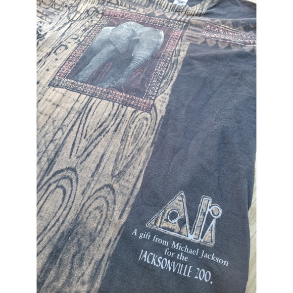 Vintage RARE Elephant AOP Michael Jackson 1997 Jacksonville Zoo T-Shirt - Picture 5 of 5